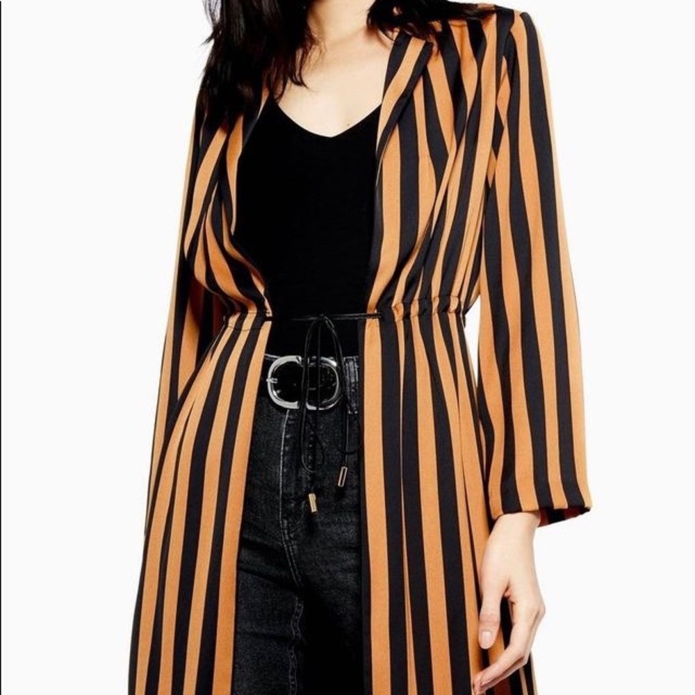 Camel Striped Duster Jacket